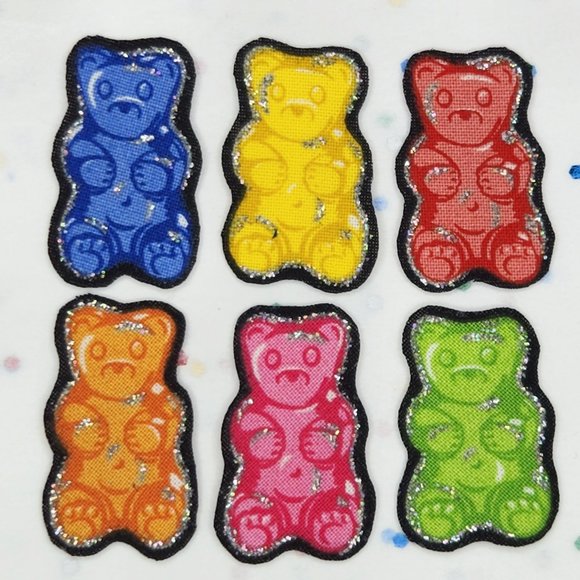 Set of 6 Handmade Gummy Bear Patches Rainbow Candy Aesthetic Iron On - Picture 1 of 10